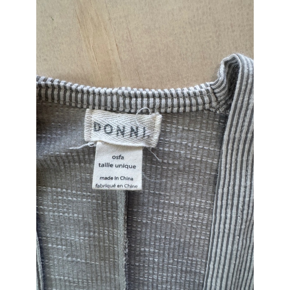 Donni Striped Rib Cardigan Grey White Open Front Pocket OSFA Lightweight Knit - Picture 2 of 7